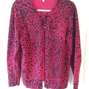 Black and red cardingan sweater.